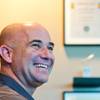 With the FIBO Innovation Award and trophy on display in the background, tennis champion Andre Agassi laughs with colleagues as they discuss the success of BILT equipment on Friday, April 26, 2013. With the FIBO Innovation Award and trophy on display in the background, tennis champion Andre Agassi laughs with colleagues as they discuss the success of BILT equipment on Friday, April 26, 2013.